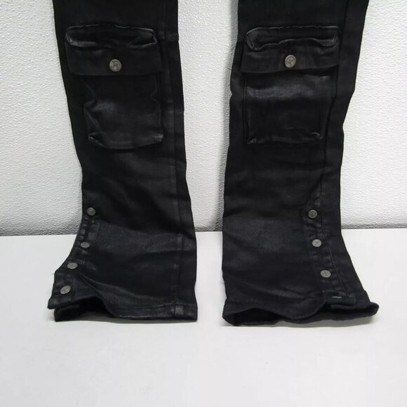 NEW TULONES Mens Coated Cargo Jeans Size 29 x 36 Black - Picture 3 of 12